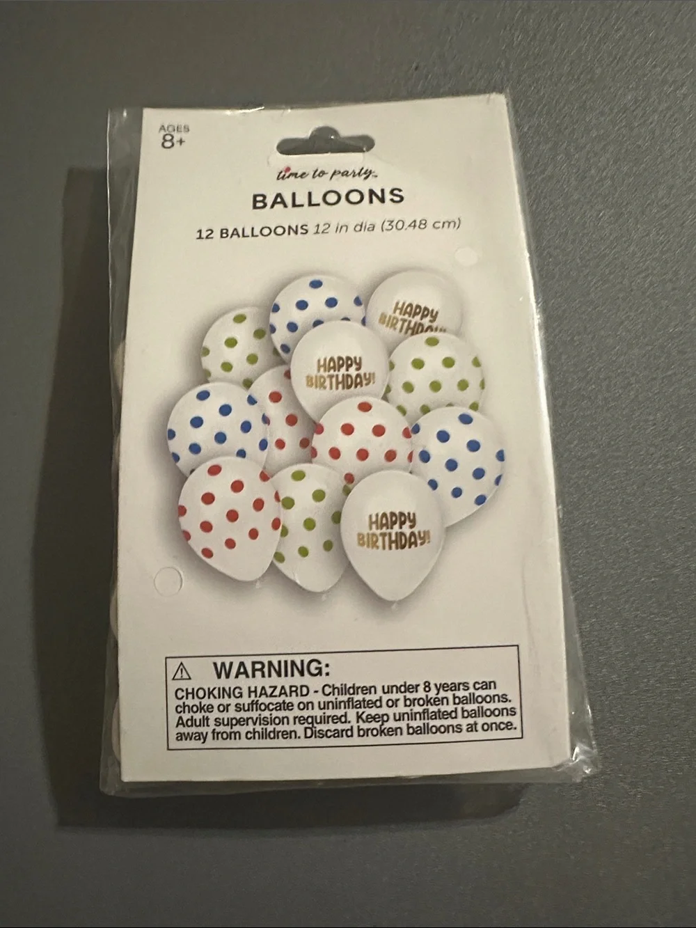 Happy Birthday Polka Dot Balloons - White with Red, Blue & Green Dots